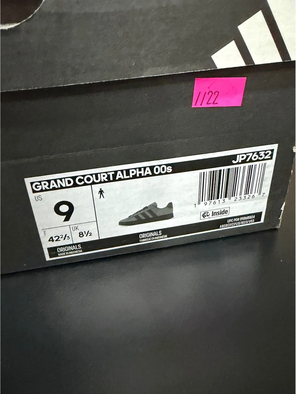 Size 9 - Adidas Grand Court Alpha 00s “Charcoal Black”